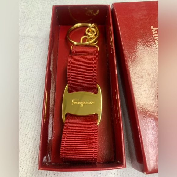 Salvatore Ferragamo Vera Red Gold Key Ring/Bag Charm  [In Box] - EUC - Picture 1 of 10